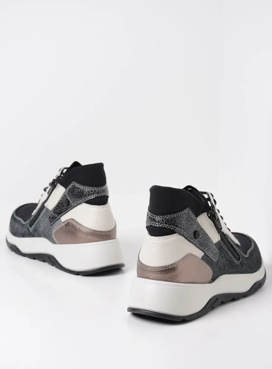 Crown S2F - zwart/gebroken wit stretchleer