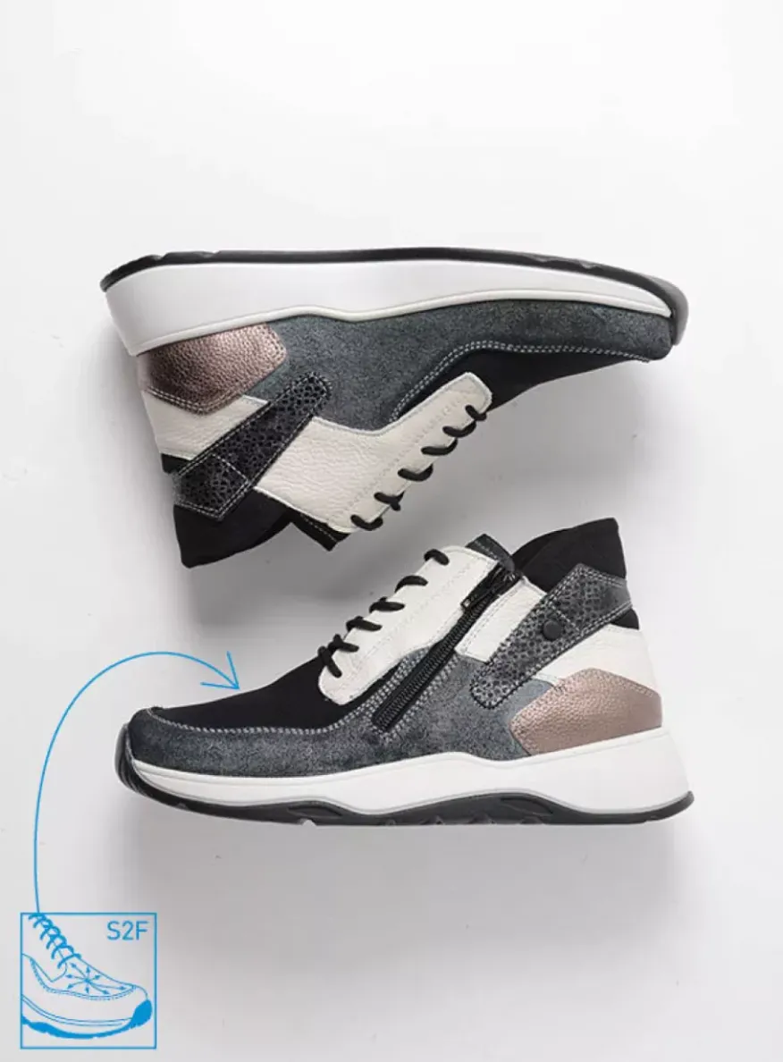 Crown S2F - zwart/gebroken wit stretchleer