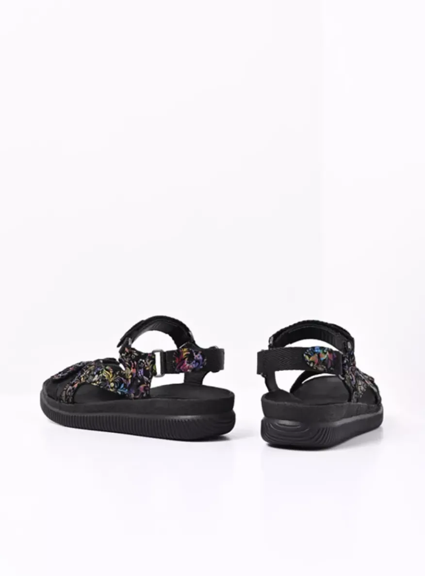 Energy Lady - zwart/multi flower nubuck