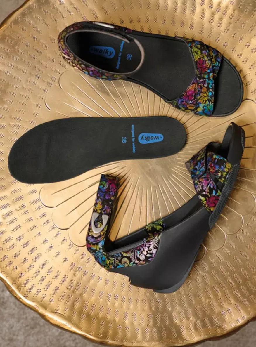 Era - zwart/multi flower nubuck