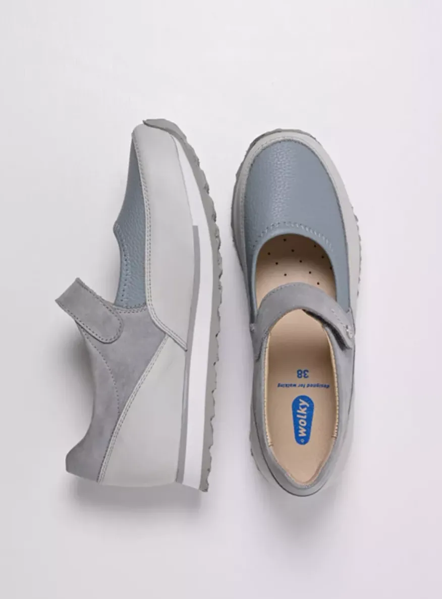 e-Step - blauw combi stretch leer