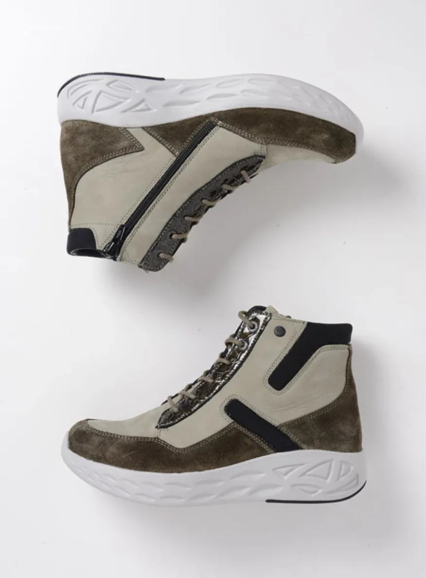 Leap - grijsgroen combi leer