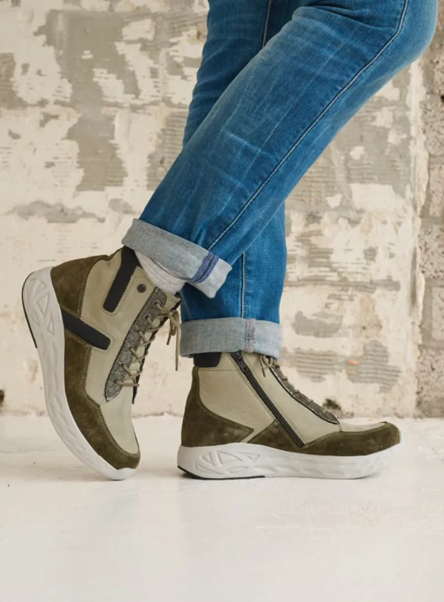 Leap - grijsgroen combi leer