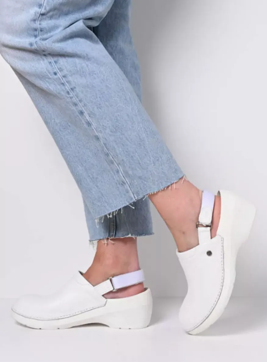 Multi Strap Clog - wit leer