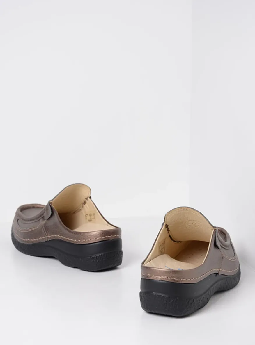 Roll Slide - brons geprint leer