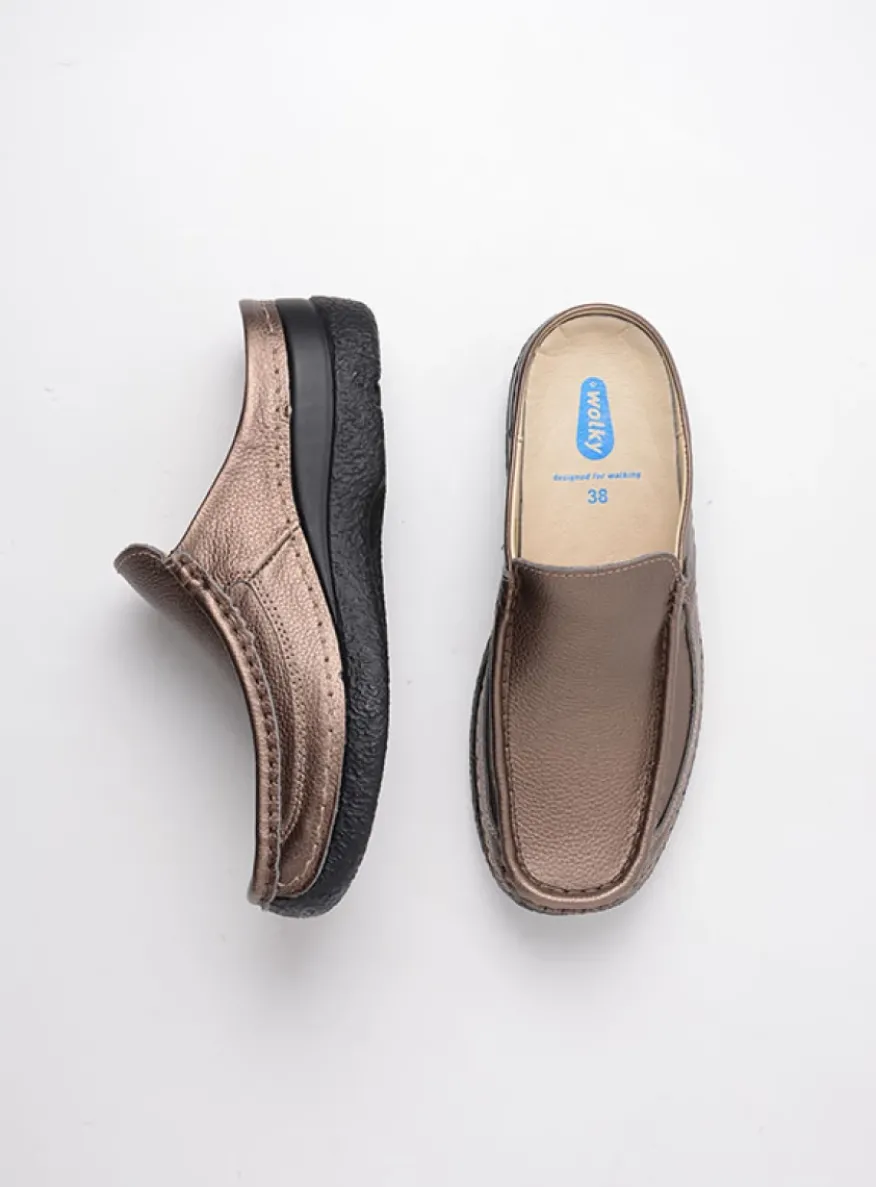 Roll Slide - brons geprint leer