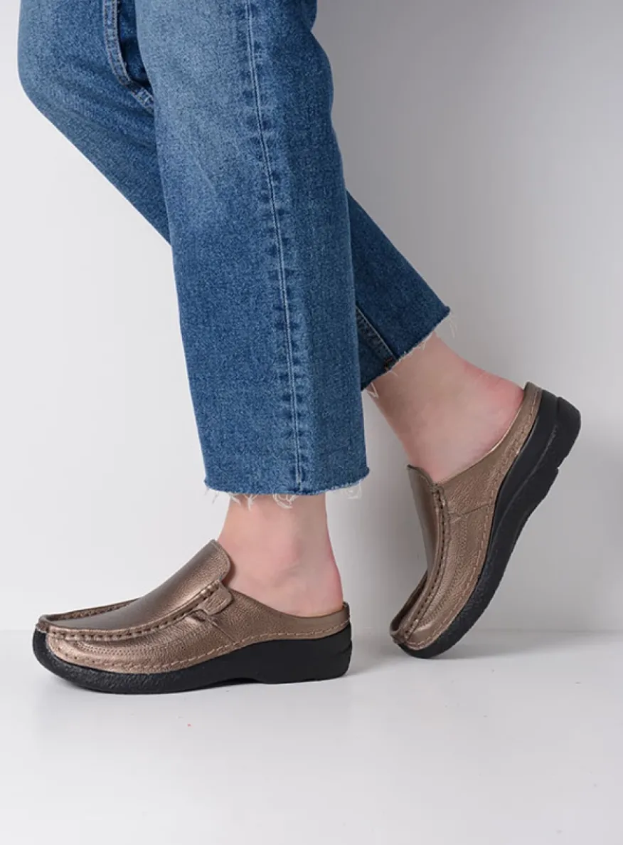 Roll Slide - brons geprint leer