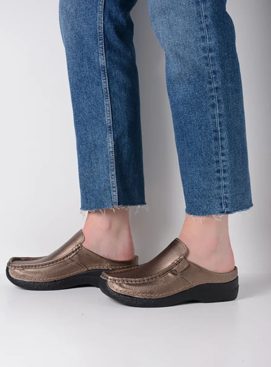 Roll Slide - brons geprint leer