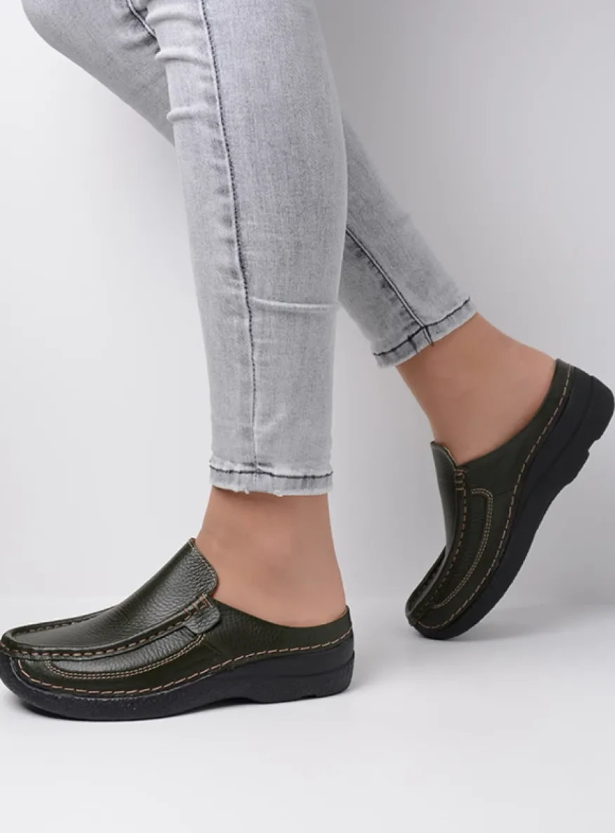 Roll Slide - forestgroen leer