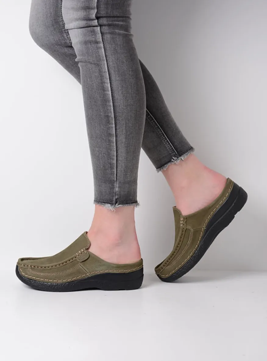 Roll Slide - pesto groen nubuck