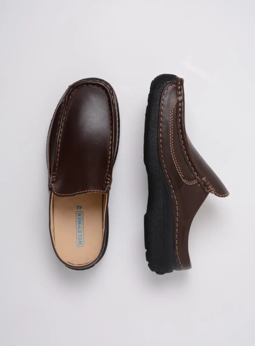 Roll Slide men - bruin leer