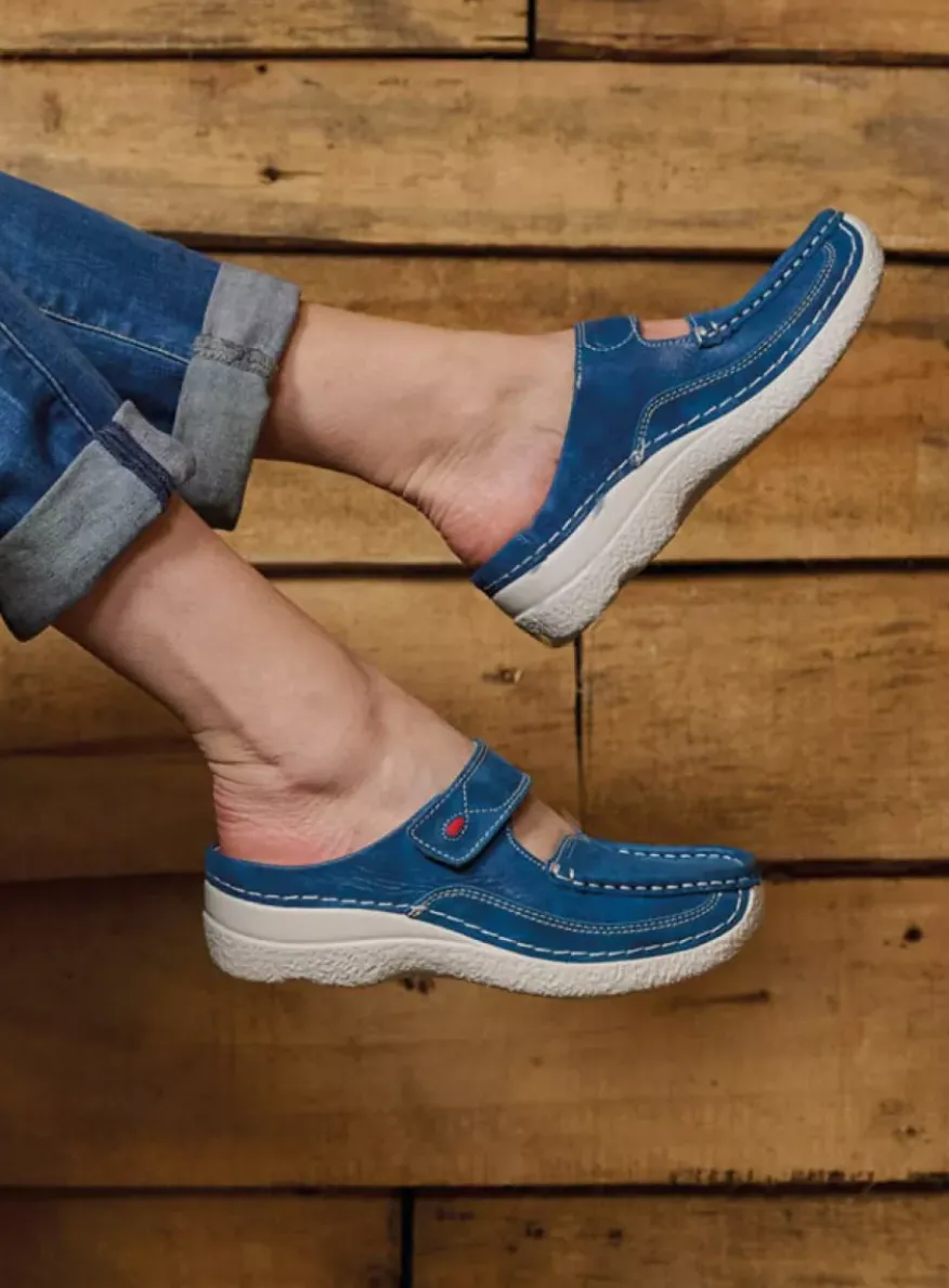 Roll Slipper - blauw effectleer