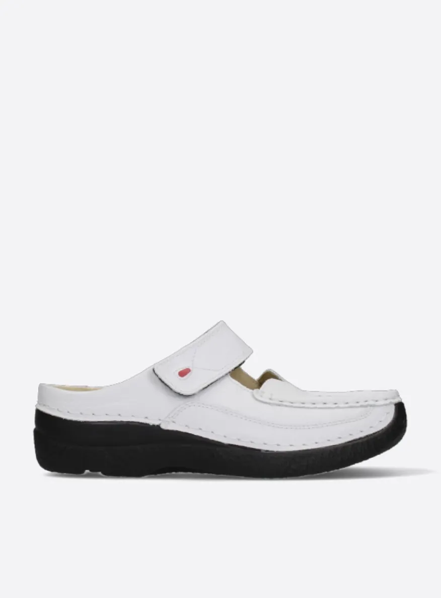 Roll Slipper - wit/zwart leer