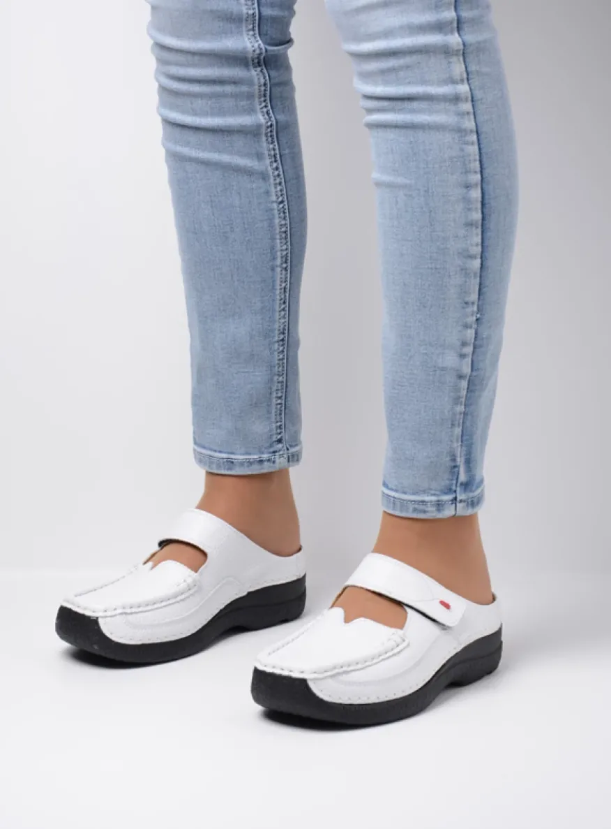 Roll Slipper - wit/zwart leer