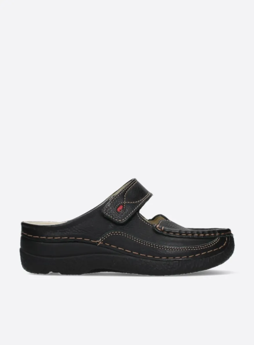 Roll Slipper - zwart leer