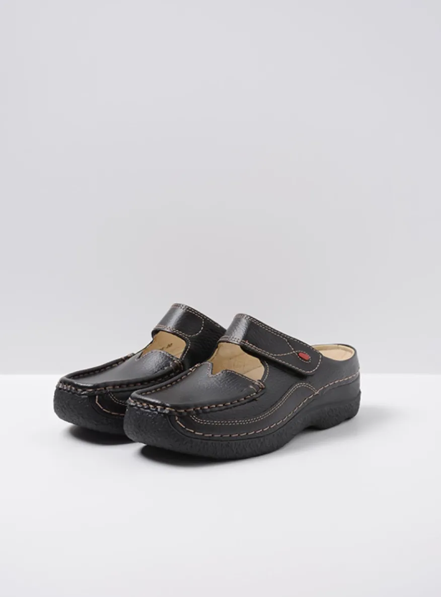 Roll Slipper - zwart leer