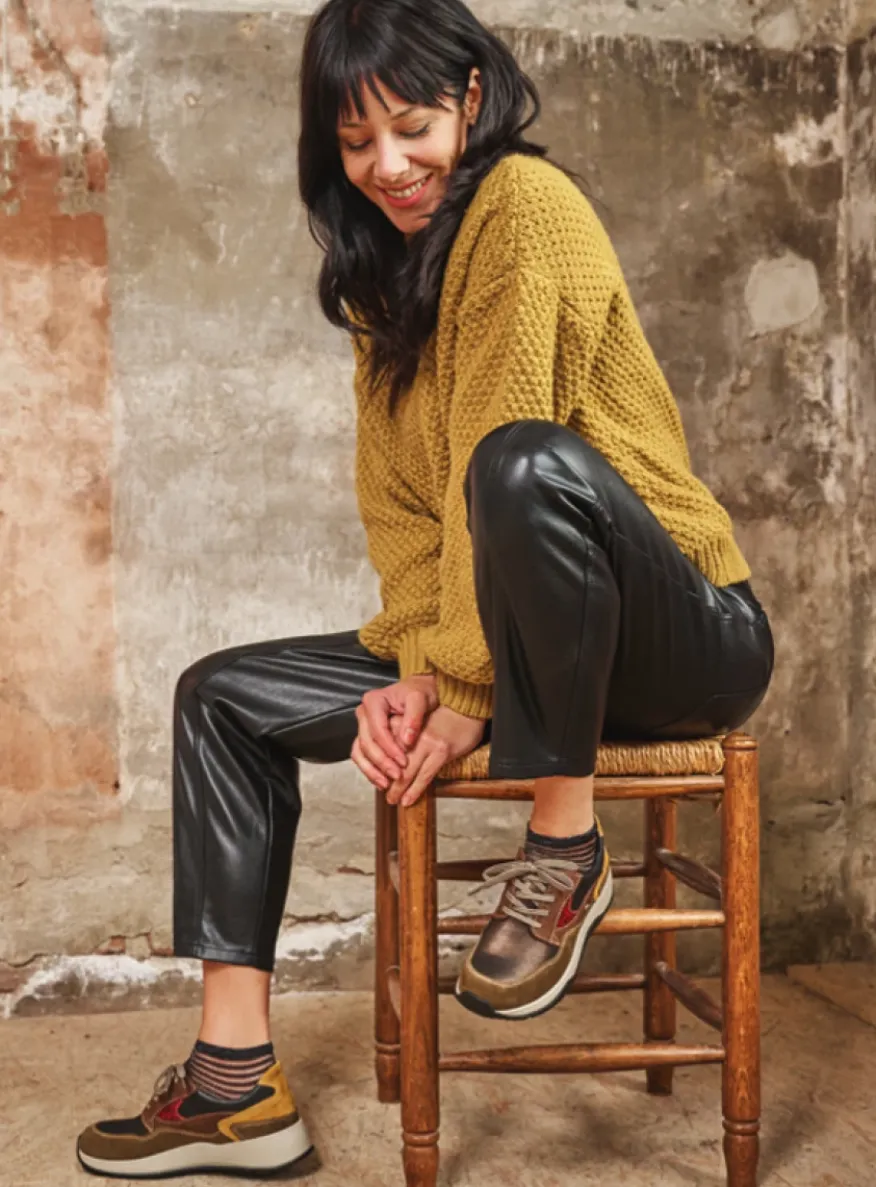 Sappho - donker taupe combi leer