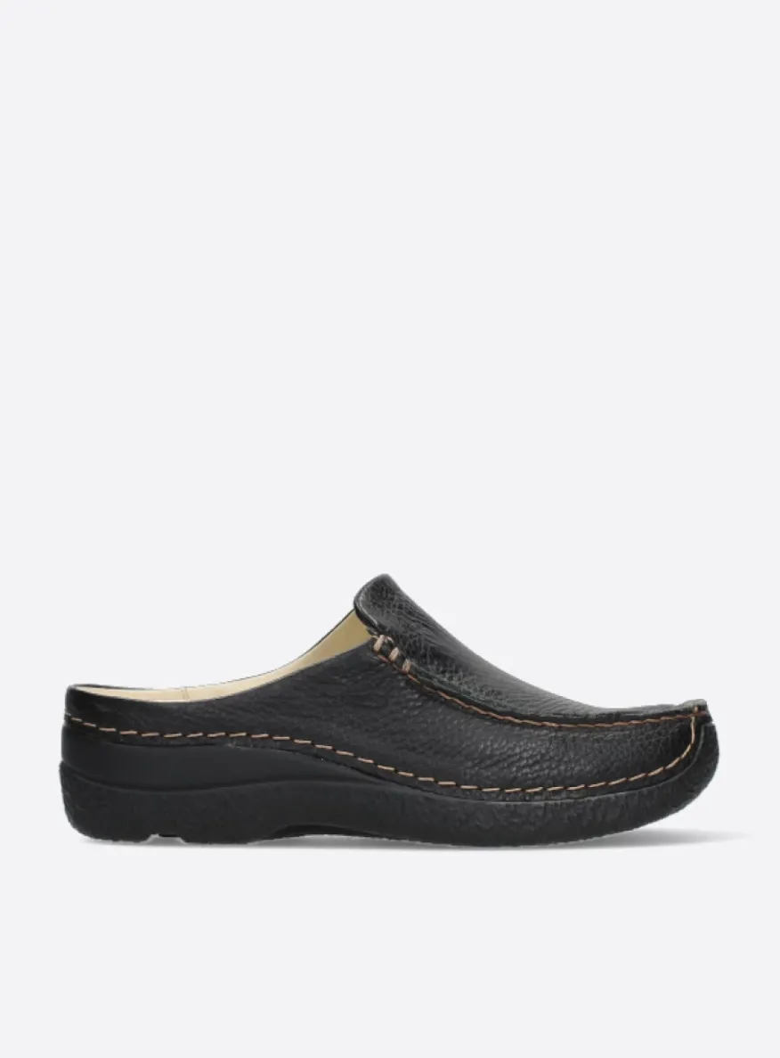 Seamy Slide - zwart geprint leer